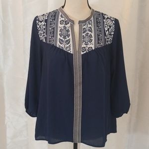 Navy Blue SheerTop Floral DesignPersaya Sz Medium